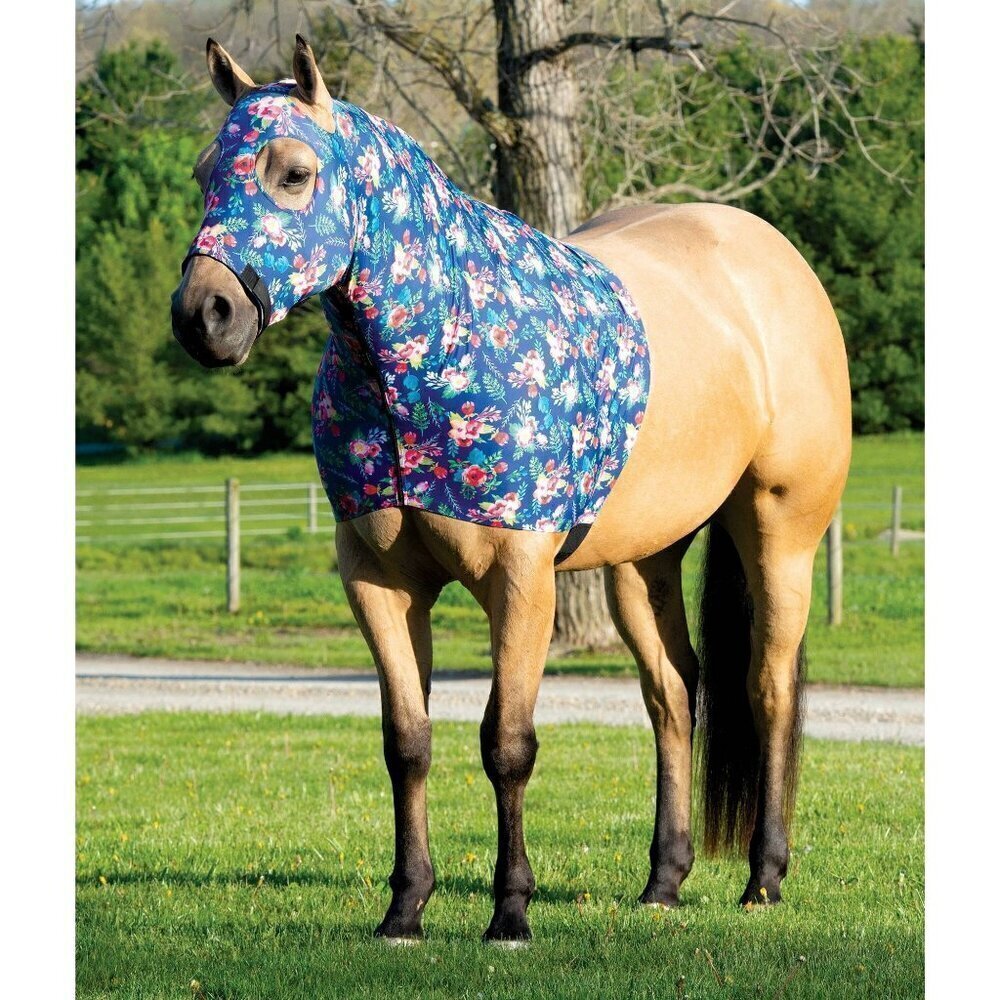 Weaver Small Equiskinz Lycra Hood Snug Fit Moisture Wicking Blue Floral 35-1535-